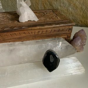 Silver Black Agate Stone Ring